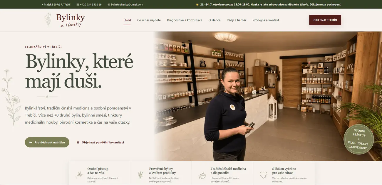 Náhled webu Bylinky u Hanky